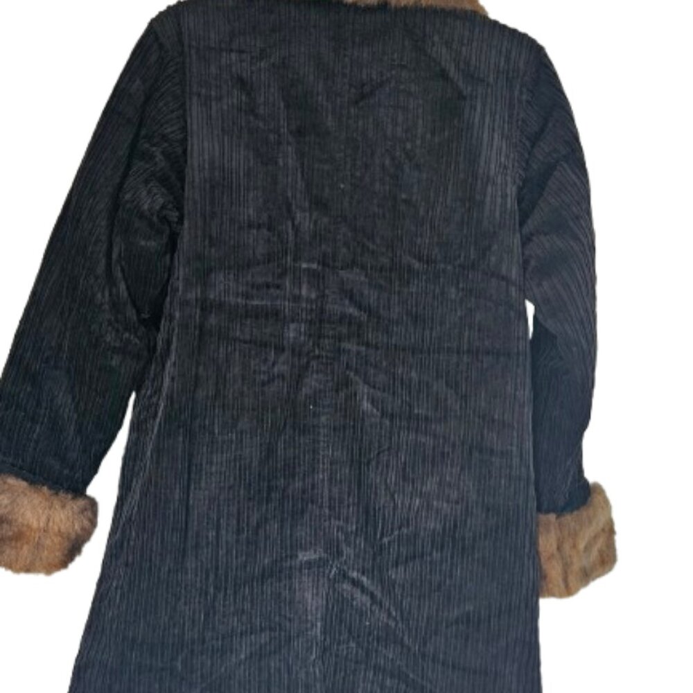 NWT Denim & Co Penny Lane Style Black Corduroy Coat Faux Fur Sz XS - Picture 3 of 15